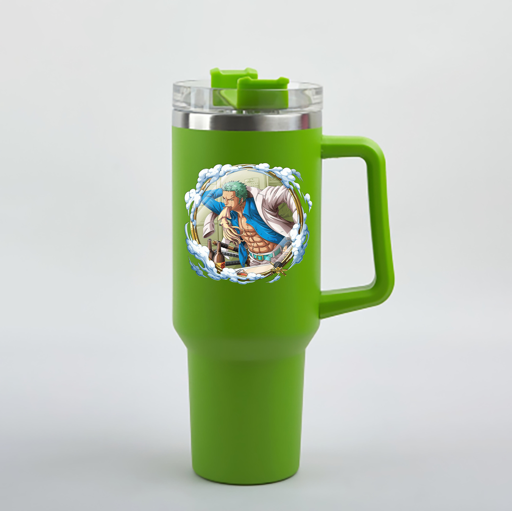 ワンピース ロロノア・ゾロ ONE PIECE Roronoa Zoro 1200mL車用タンブラー - クリスタルステッカー（プラスチックストロー付き）